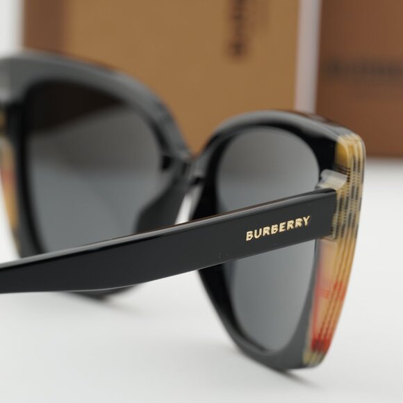 Burberry BE4393 405587 Cat Eye Sunglasses - Black/Vintage Check/Grey